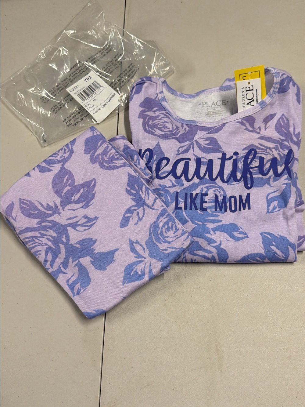 The Children's Place Lilac Floral "Beautiful Like Mom" Short Sleeve PJS size 10